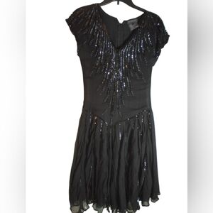 Expressions 100% Silk Elegant Black Sequin Dress Size 8 Flowy Luxury Eveningwear